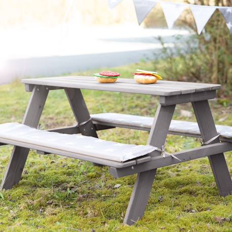 Table pique-nique en bois massif 4 places + 2 coussins Gris / motif étoiles 2 - vertbaudet enfant 
