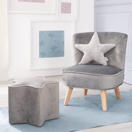 Ensemble fauteuil + pouf + coussin décoratif étoile lil sofa Bleu clair+Gris argenté+Rose pastel 8 - vertbaudet enfant 