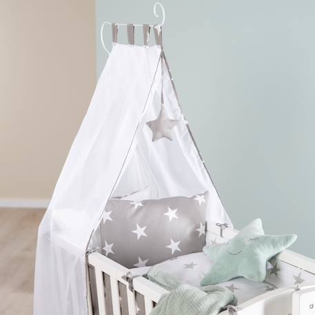 Berceau complet en bois avec accessoires little stars Blanc - gris / étoiles 4 - vertbaudet enfant 