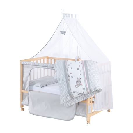 Lit cododo avec literie complète et roulettes à freins jumbo twins Bois naturel / gris 4 - vertbaudet enfant 