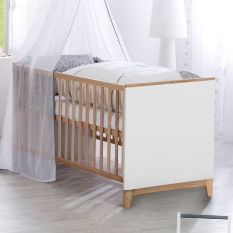 Lit évolutif en bois massif convertible en lit junior finn Blanc / chêne doré 2 - vertbaudet enfant 