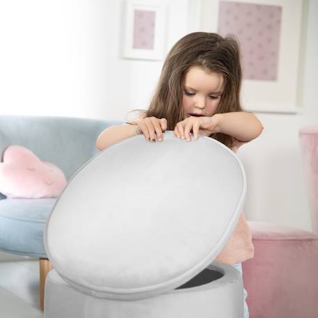 Pouf coffre ovale en bois et velours - tabouret avec rangement lil sofa Bleu clair+Gris argenté+Rose pastel 8 - vertbaudet enfant 