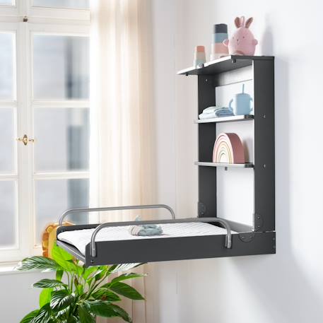 Table à langer murale pliante + matelas à langer déperlant roba style Anthracite / gris argenté+Blanc / gris argenté+Bois naturel / gris argenté+Gris taupe / gris argenté 5 - vertbaudet enfant 