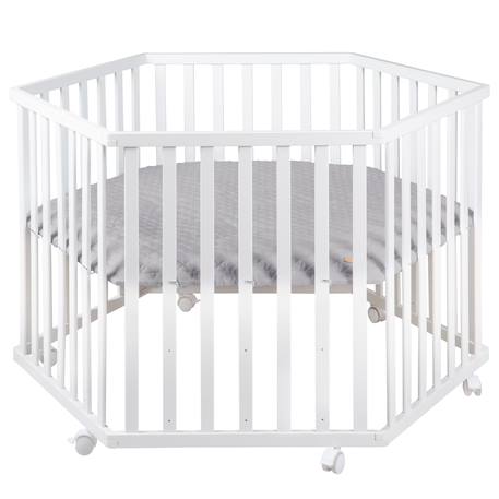 Parc bébé hexagonal sur roulettes + tapis déperlant roba style Blanc - gris argenté+Blanc - vert givré 1 - vertbaudet enfant 
