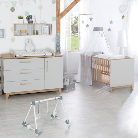 Lit évolutif en hêtre massif transformable en lit junior caro Gris clair / chêne doré 6 - vertbaudet enfant 