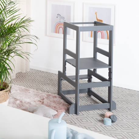 Tour d'apprentissage évolutive en bois Blanc+Gris anthracite 9 - vertbaudet enfant 
