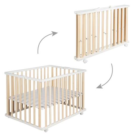 Parc bébé pliant en bois sur roulettes à freins Bicolore+Gris taupe 1 - vertbaudet enfant 