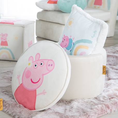 Boite de rangement en bois et velours - pouf coffre rond peppa pig Beige - peppa pig 2 - vertbaudet enfant 