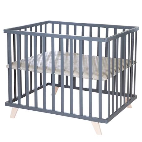 Parc bébé en bois avec tapis déperlant en cuir végan luxe Anthracite - grège 1 - vertbaudet enfant 
