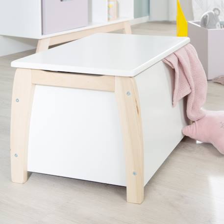 Banc coffre à jouets en bois massif avec fermeture amortie Blanc - naturel 6 - vertbaudet enfant 