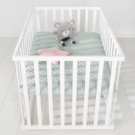 Parc bébé rectangulaire sur roulettes + tapis déperlant roba style Blanc - gris argenté+Blanc - vert givré 12 - vertbaudet enfant 