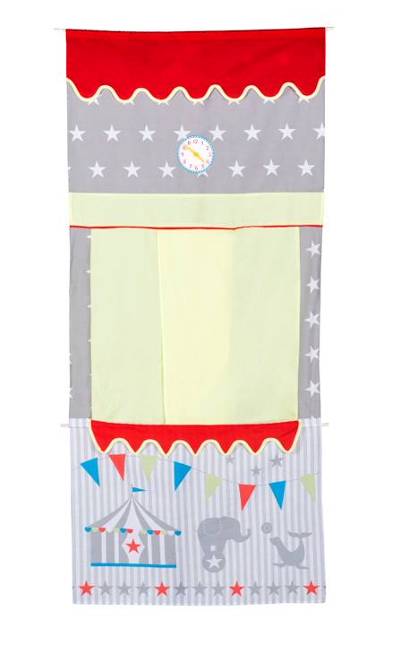 Théâtre de porte en tissu - castelet de marionnettes à suspendre Gris, jaune et rouge 3 - vertbaudet enfant 