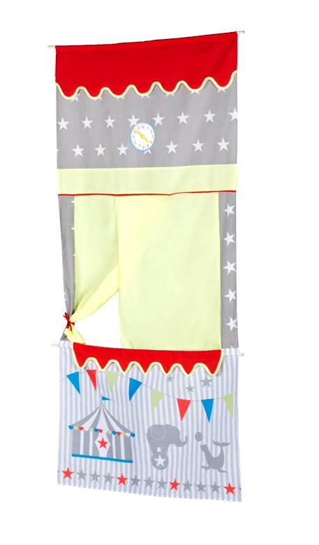 Théâtre de porte en tissu - castelet de marionnettes à suspendre Gris, jaune et rouge 4 - vertbaudet enfant 