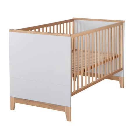 Lit évolutif en hêtre massif transformable en lit junior caro Gris clair / chêne doré 1 - vertbaudet enfant 