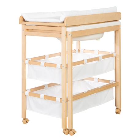 Table à langer avec baignoire coulissante + matelas à langer déperlant Bois naturel / blanc 3 - vertbaudet enfant 