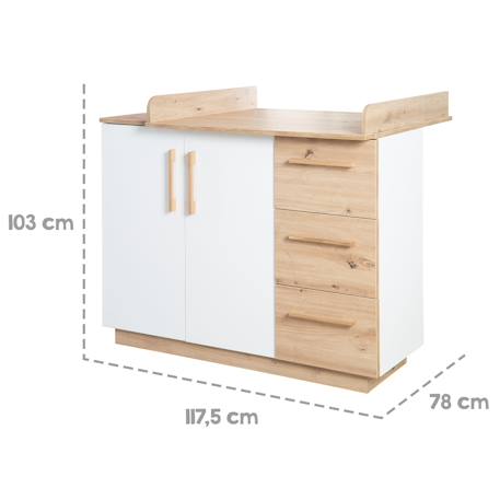 Commode à langer évolutive 2 portes et 3 tiroirs  lion Blanc / chêne artisan 4 - vertbaudet enfant 