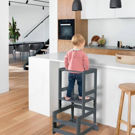 Tour d'apprentissage évolutive en bois Blanc+Gris anthracite 11 - vertbaudet enfant 