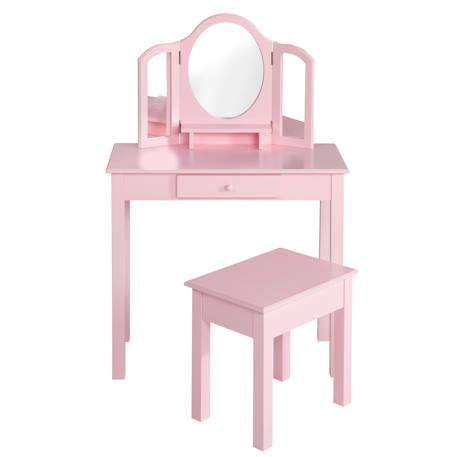 Coiffeuse enfant avec 3 miroirs et tabouret avec rangement Blanc+Rose 7 - vertbaudet enfant 