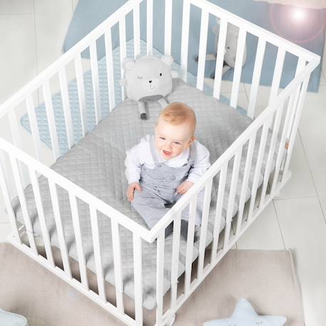 Parc bébé rectangulaire + tapis déperlant et matelas déhoussable roba style Blanc - gris argenté 2 - vertbaudet enfant 