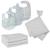 Set de 3 bavoirs en coton bio + 3 langes + 1 serviette doudou lil planet Bleu clair - gris / ourson+Gris argenté - bleu / ourson+Rose pastel - gris / lapin+Vert givré - gris / lapin 6 - vertbaudet enfant 