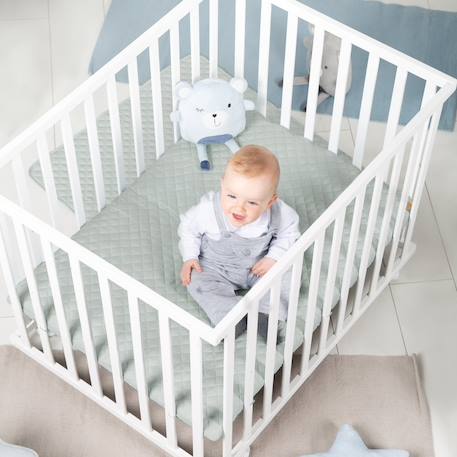 Parc bébé rectangulaire sur roulettes + tapis déperlant roba style Blanc - gris argenté+Blanc - vert givré 11 - vertbaudet enfant 