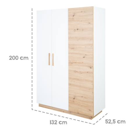 Armoire bébé 3 portes à fermeture douce lion Blanc / chêne artisan 6 - vertbaudet enfant 