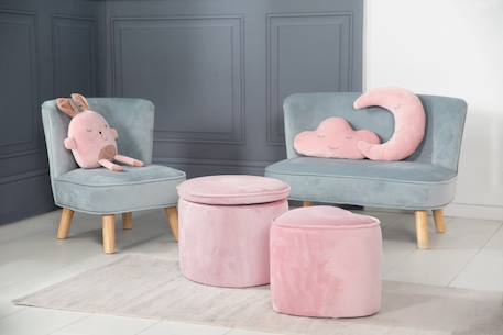 Pouf coffre ovale en bois et velours - tabouret avec rangement lil sofa Bleu clair+Gris argenté+Rose pastel 18 - vertbaudet enfant 