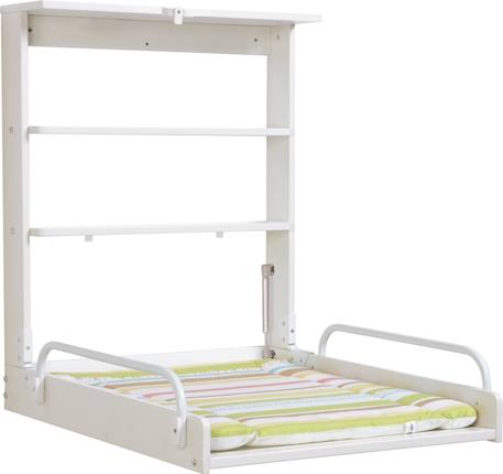 Table à langer murale pliante + matelas à langer déperlant Blanc / rayé multicolore 1 - vertbaudet enfant 