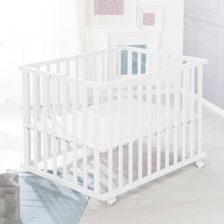 Parc bébé pliant en bois sur roulettes à freins Bicolore+Blanc+Gris taupe 8 - vertbaudet enfant 