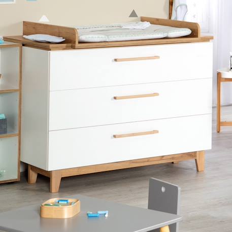 Commode à langer évolutive 3 tiroirs  finn Blanc / chêne doré 2 - vertbaudet enfant 