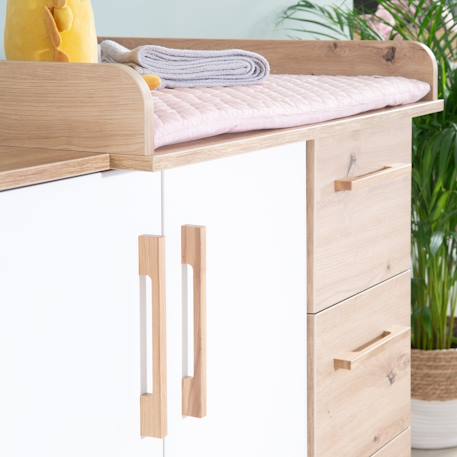 Commode à langer évolutive 2 portes et 3 tiroirs  lion Blanc / chêne artisan 5 - vertbaudet enfant 