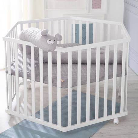 Parc bébé hexagonal + tapis déperlant et traversin roba style Blanc - gris argenté 2 - vertbaudet enfant 