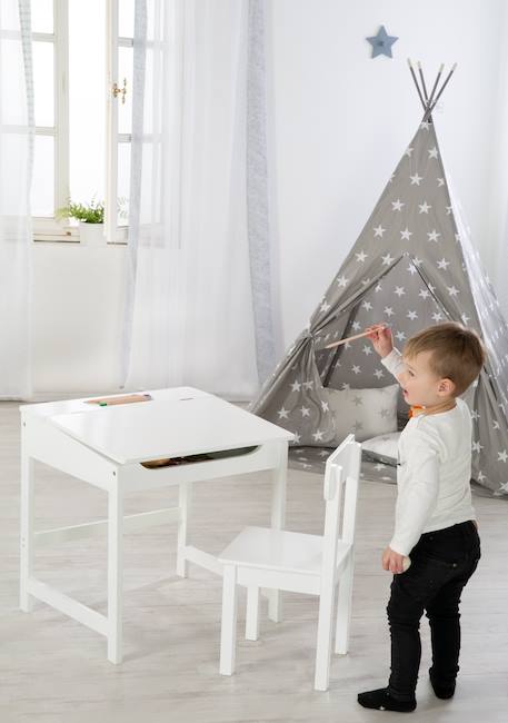 Bureau d'écolier avec rangement intégré et chaise Blanc 3 - vertbaudet enfant 