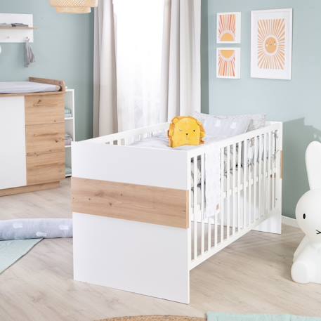 Lit bébé évolutif 2en1 à hauteur réglable lion Blanc / chêne artisan 2 - vertbaudet enfant 