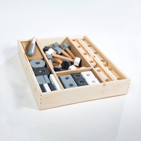 Boite à outils pour enfant - 46 pièces - caisse de bricolage Naturel, gris et blanc 2 - vertbaudet enfant 