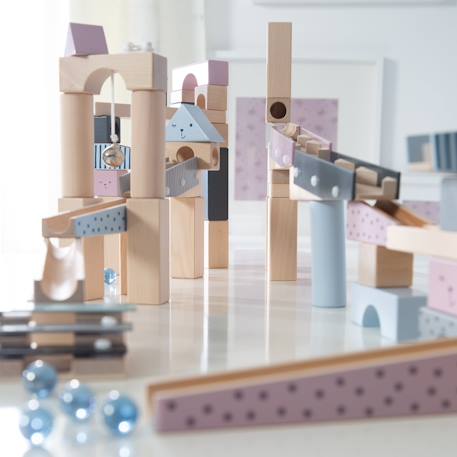 Circuit à billes 80 blocs de construction en bois massif + 20 billes Gris / multicolore 5 - vertbaudet enfant 