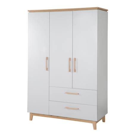 Armoire bébé 3 portes et 2 tiroirs à fermeture douce caro Gris clair / chêne doré 1 - vertbaudet enfant 