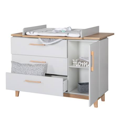 Commode à langer 3 tiroirs et 1 porte caro Gris clair / chêne doré 6 - vertbaudet enfant 