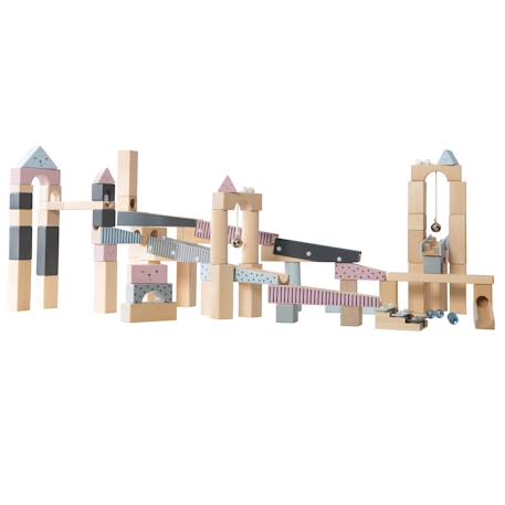 Circuit à billes 80 blocs de construction en bois massif + 20 billes Gris / multicolore 1 - vertbaudet enfant 