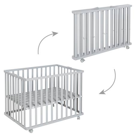 Parc bébé pliant en bois sur roulettes à freins Bicolore+Gris taupe 7 - vertbaudet enfant 