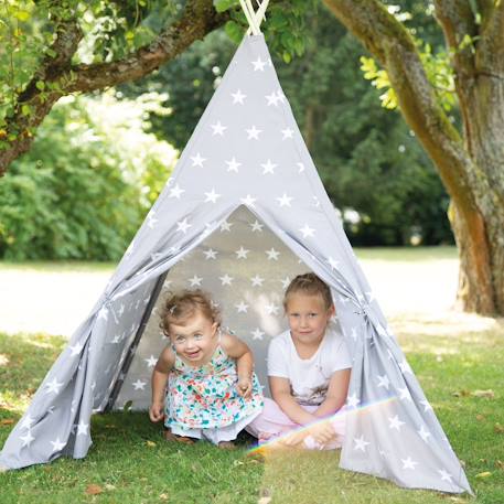 Tente de jeu indienne tipi + sac de transport little stars Gris étoilé 3 - vertbaudet enfant 
