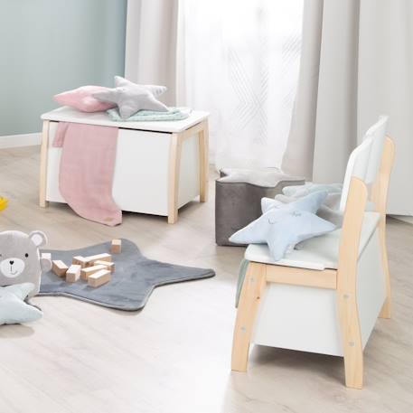Banc-coffre à jouets en bois massif à fermeture douce Blanc et naturel 5 - vertbaudet enfant 