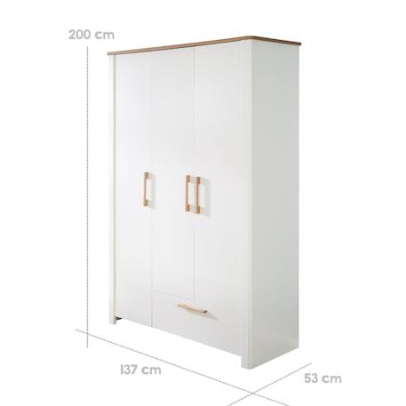 Armoire bébé 3 portes à fermeture douce ava Blanc / chêne artisan 3 - vertbaudet enfant 