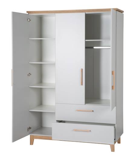 Armoire bébé 3 portes et 2 tiroirs à fermeture douce caro Gris clair / chêne doré 6 - vertbaudet enfant 