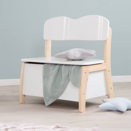 Banc-coffre à jouets en bois massif à fermeture douce Blanc et naturel 2 - vertbaudet enfant 