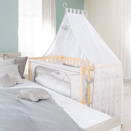 Lit cododo avec literie complète et roulettes à freins jumbo twins Bois naturel / gris 2 - vertbaudet enfant 