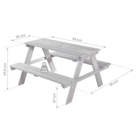 Table pique-nique en bois massif 4 places + 2 coussins Gris / motif étoiles 4 - vertbaudet enfant 