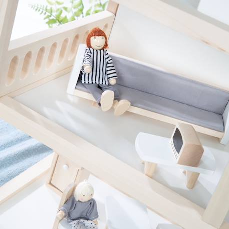 Maison de poupée + 16 pièces de mobilier et 4 poupées Blanc / naturel / gris 6 - vertbaudet enfant 