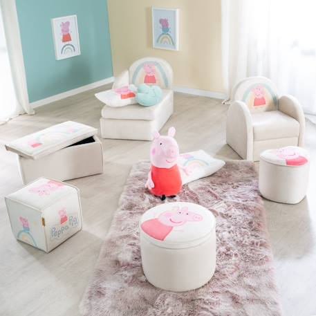 Tabouret pouf en velours imprimé et bois peppa pig Beige / cœur+Beige / cube 4 - vertbaudet enfant 