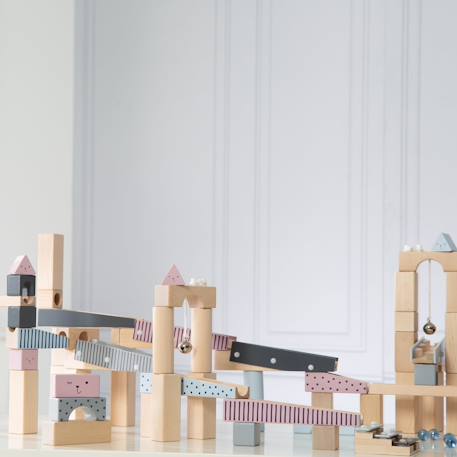 Circuit à billes 80 blocs de construction en bois massif + 20 billes Gris / multicolore 2 - vertbaudet enfant 